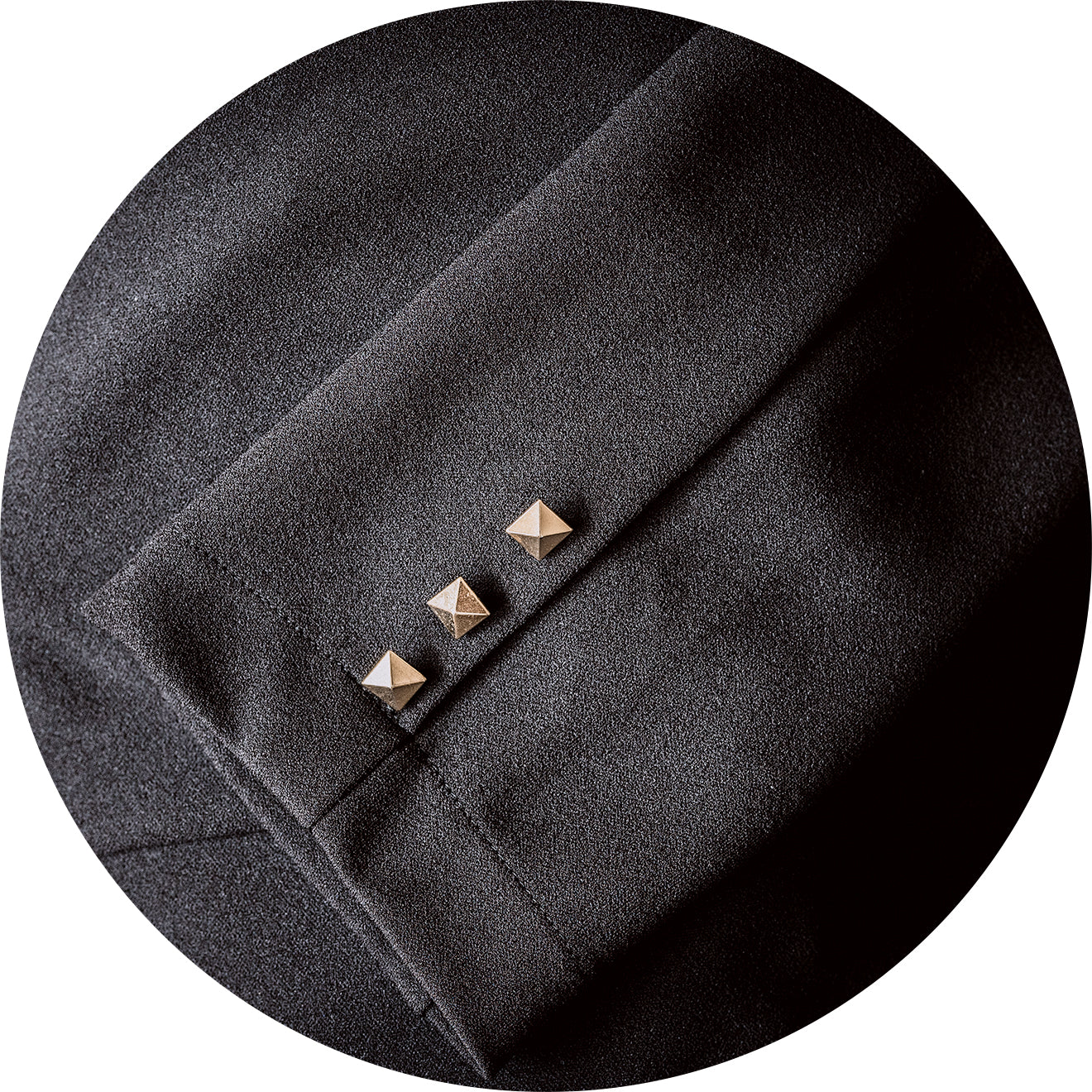 YURIYASA Stretch Blazer in Black with Gold Pyramid Buttons